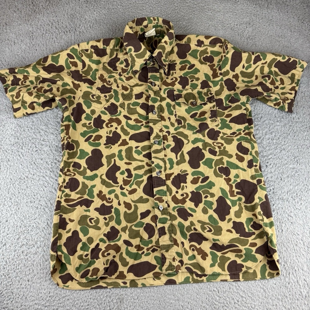 Vintage Camouflage Hunting Shirt Sz Large Camo Military‎ Survival Frog Woodland